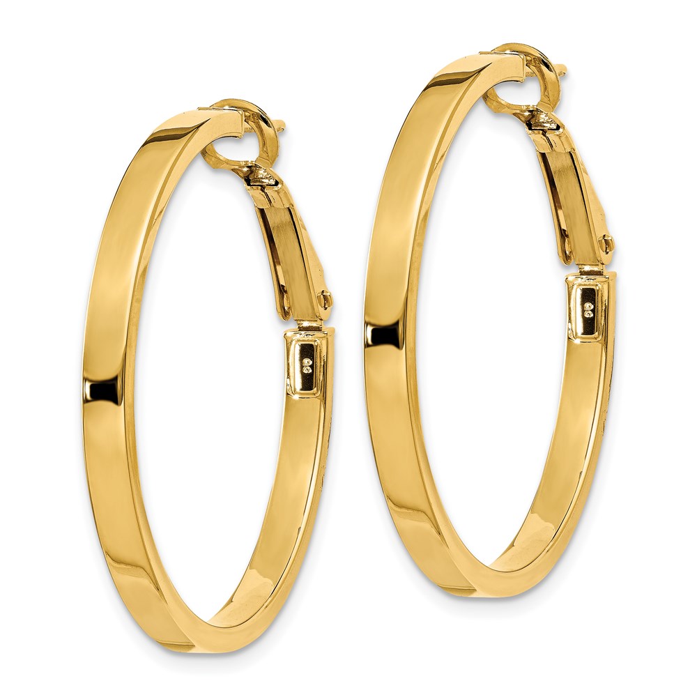 14K Yellow Gold 3X30mm Polished Square Tube Round Hoop Earrings