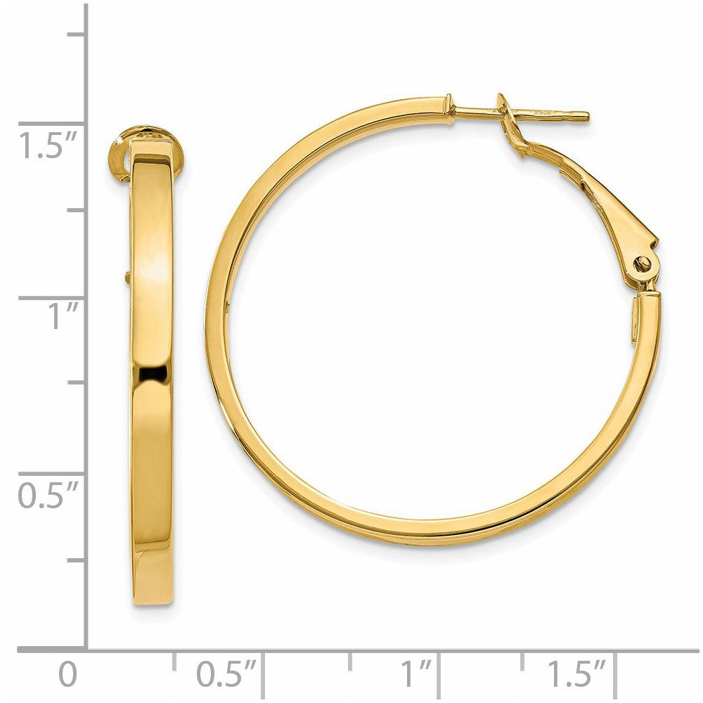 14K Yellow Gold 3X30mm Polished Square Tube Round Hoop Earrings