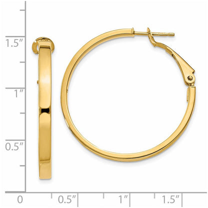14K Yellow Gold 3X30mm Polished Square Tube Round Hoop Earrings