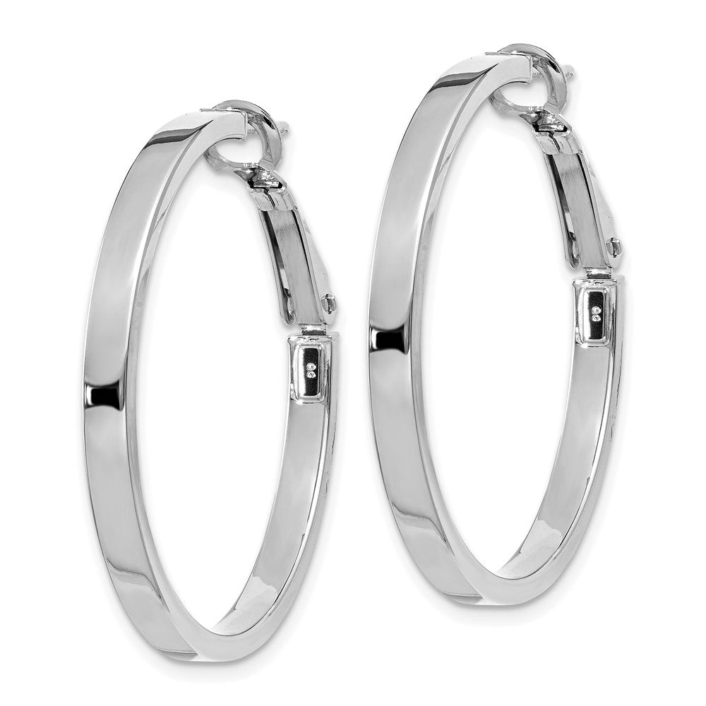14K White Gold 3X30mm Polished Square Tube Round Hoop Earrings