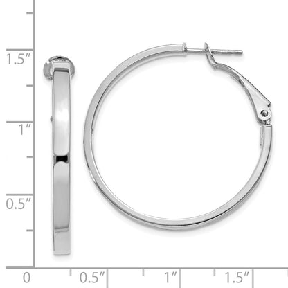 14K White Gold 3X30mm Polished Square Tube Round Hoop Earrings