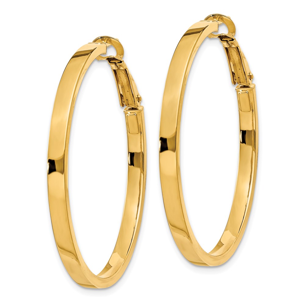14K Yellow Gold 3X37mm Polished Square Tube Round Hoop Earrings