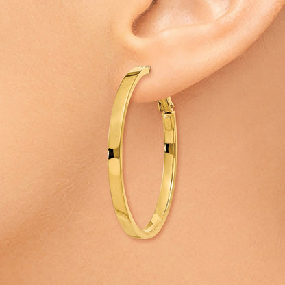 14K Yellow Gold 3X37mm Polished Square Tube Round Hoop Earrings