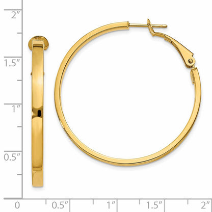14K Yellow Gold 3X37mm Polished Square Tube Round Hoop Earrings