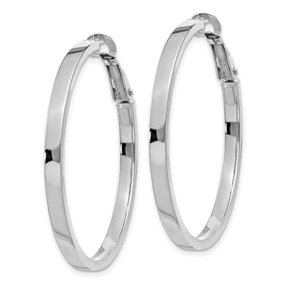 14K White Gold 3X37mm Polished Square Tube Round Hoop Earrings