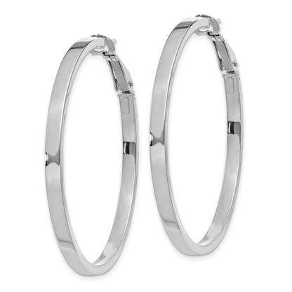 14K White Gold 3X40mm Polished Square Tube Round Hoop Earrings