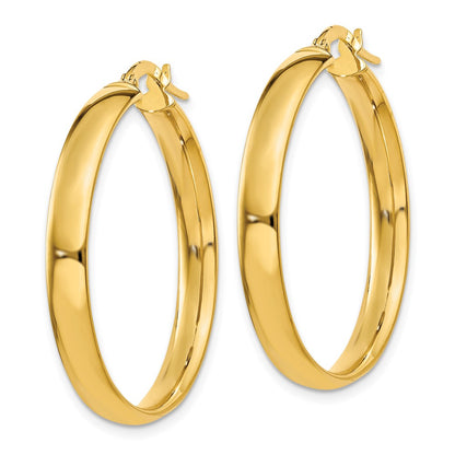 14K Yellow Gold 4X25mm Polished Hoop Earrings