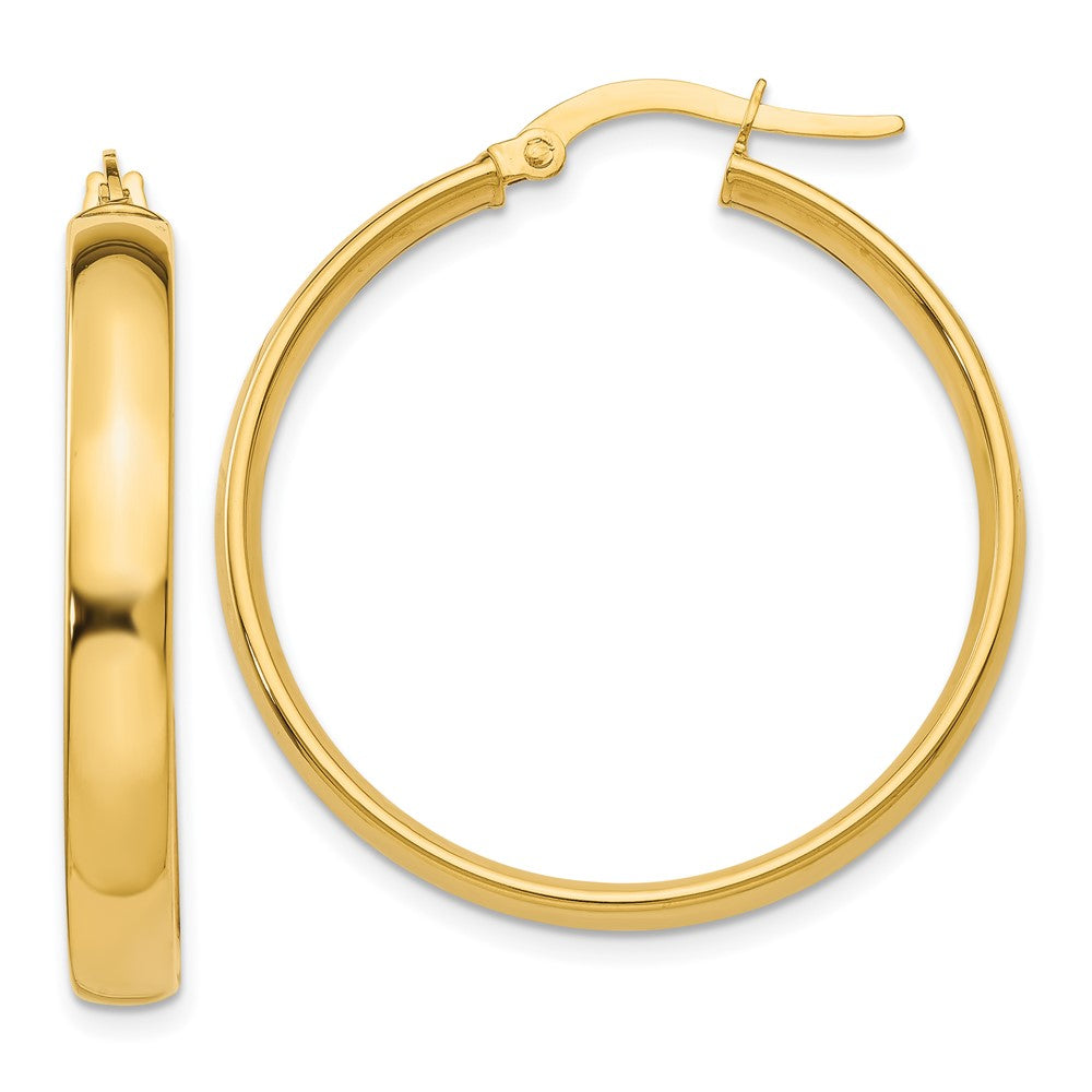 14K Yellow Gold 4X25mm Polished Hoop Earrings