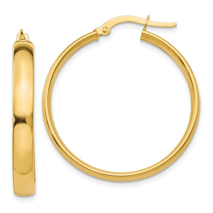 14K Yellow Gold 4X25mm Polished Hoop Earrings
