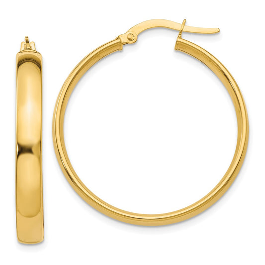 14K Yellow Gold 4X25mm Polished Hoop Earrings