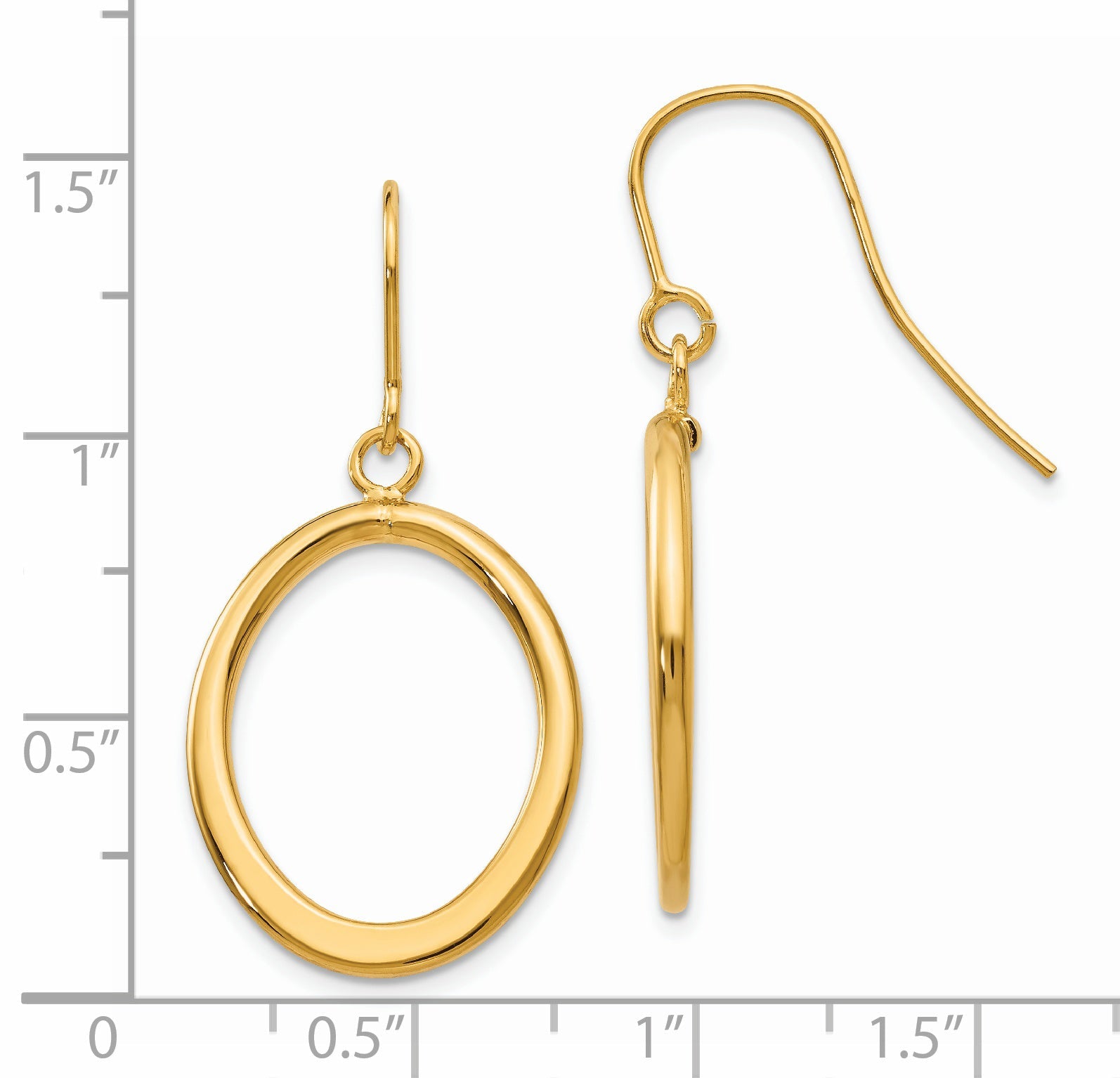14K Yellow Gold Polished Tapered Flat Oval Dangle Earrings