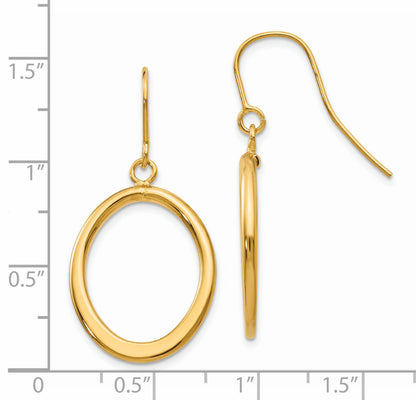 14K Yellow Gold Polished Tapered Flat Oval Dangle Earrings