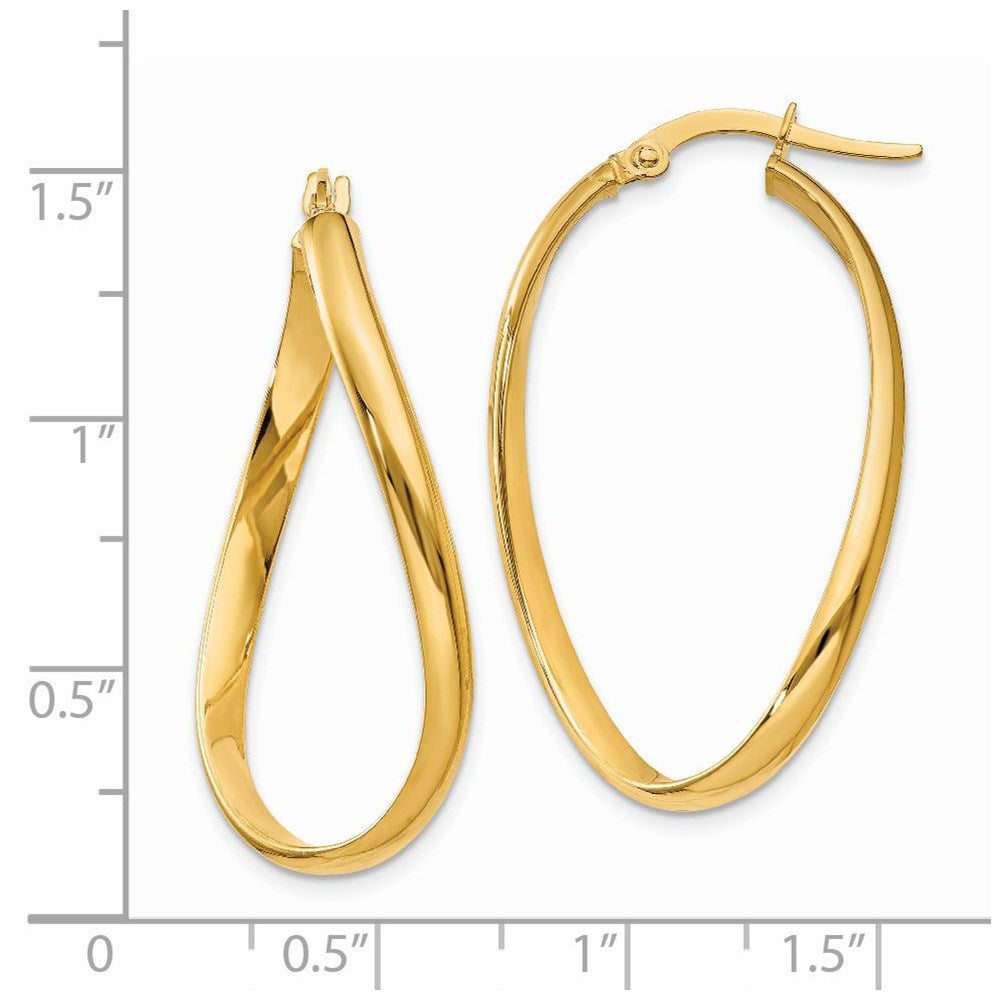 14K Yellow Gold 3mm Twisted Oval Hoop Earrings