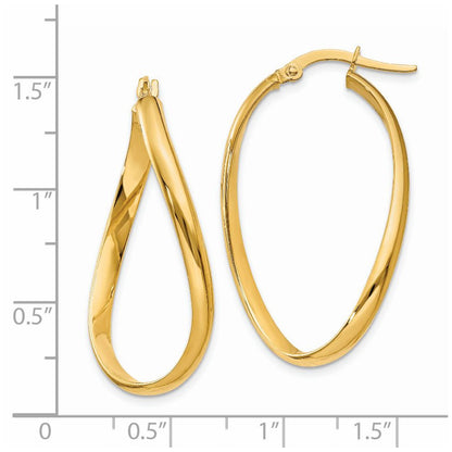 14K Yellow Gold 3mm Twisted Oval Hoop Earrings