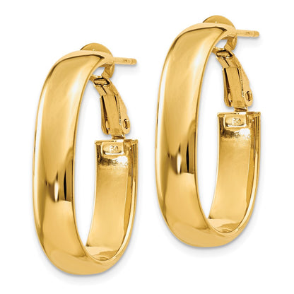 14K Yellow Gold 5.75mm Oval Omega Back Hoop Earrings
