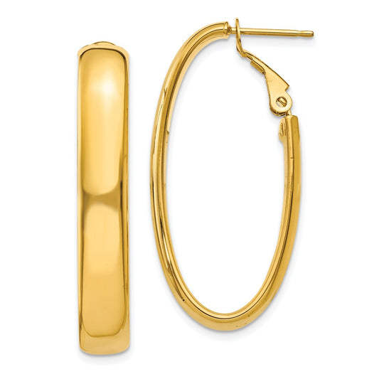 14K Yellow Gold 7.75mm Oval Omega Back Hoop Earrings