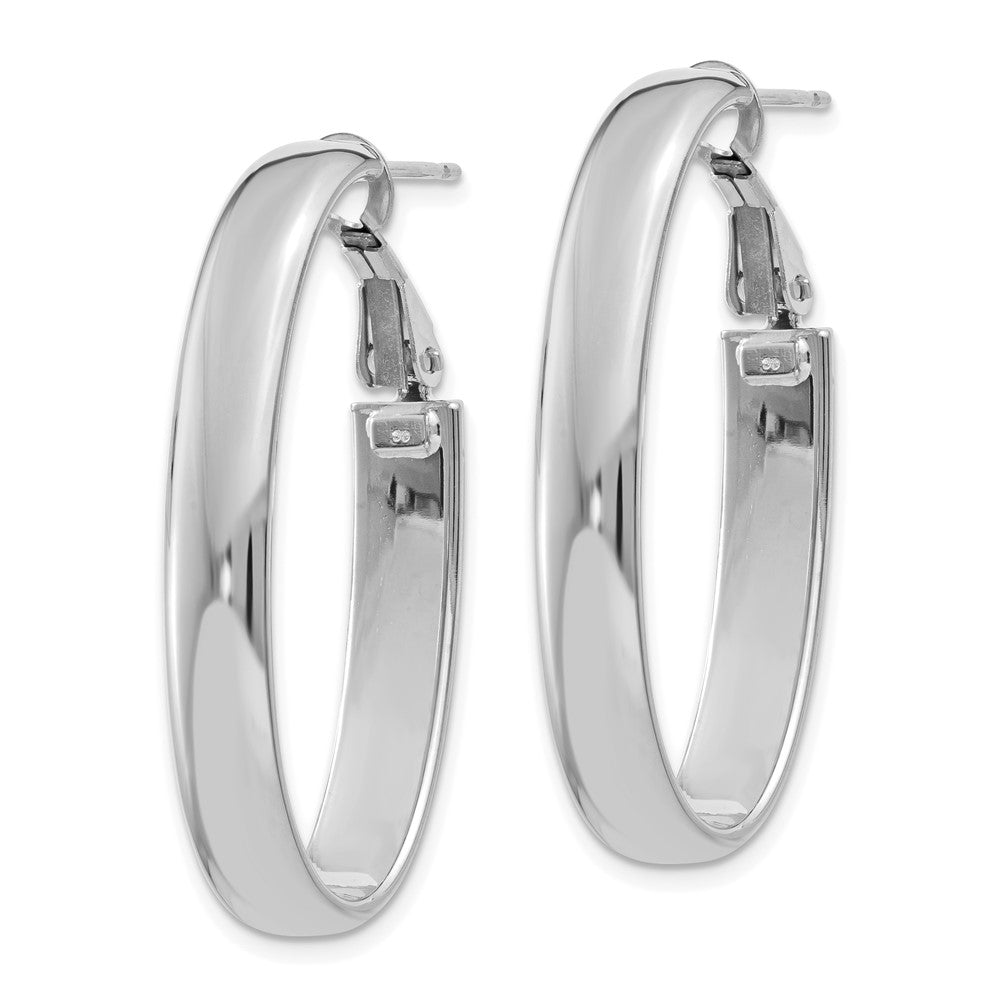 14K White Gold 5.75mm Oval Omega Back Hoop Earrings