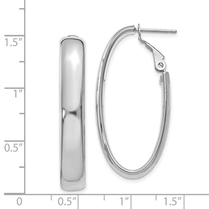 14K White Gold 5.75mm Oval Omega Back Hoop Earrings