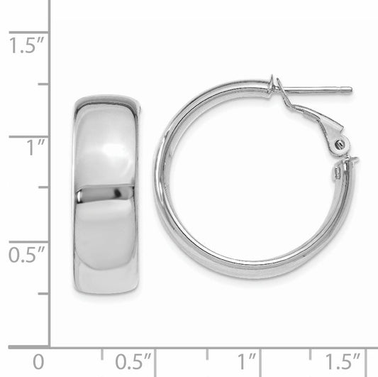 14K White Gold 7.75mm Omega Back Hoop Earrings