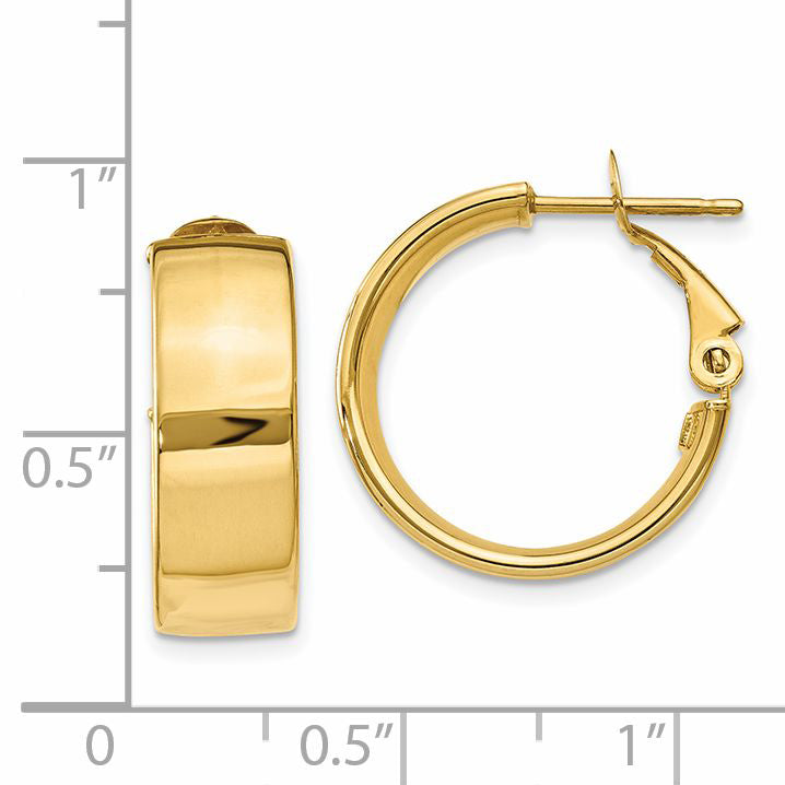 14K Yellow Gold Polished 6.75mm Omega Back Hoop Earrings