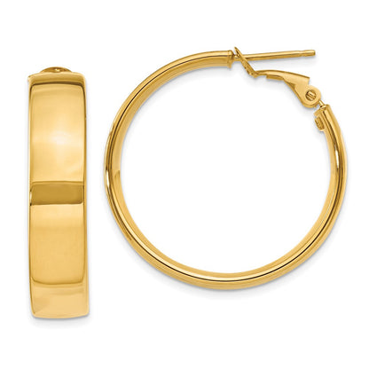 14K Yellow Gold 6.75mm Large Omega Back Hoop Earrings