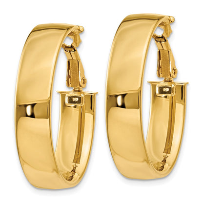 14K Yellow Gold 6.75mm Oval Omega Back Hoop Earrings
