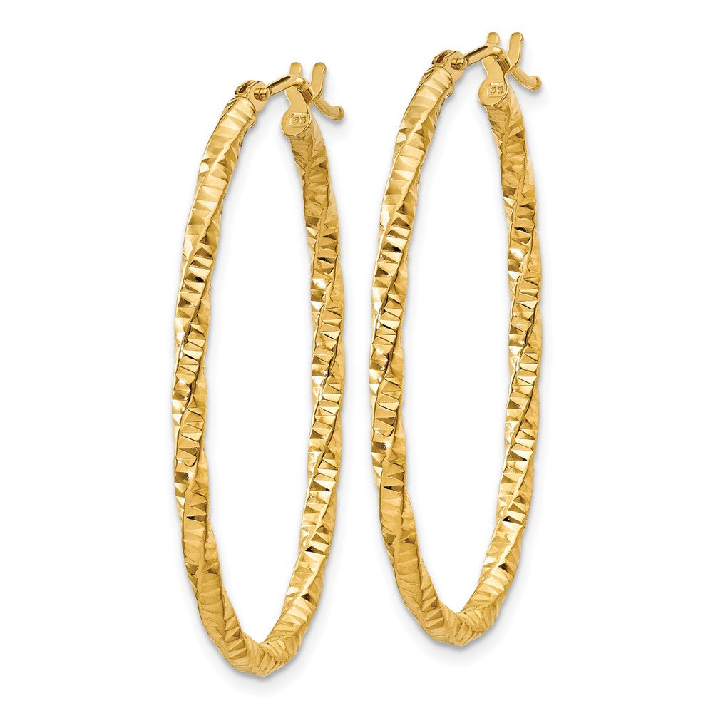 14K Yellow Gold 14Ky 2mm Diamond-Cut Oval Hoop Earrings