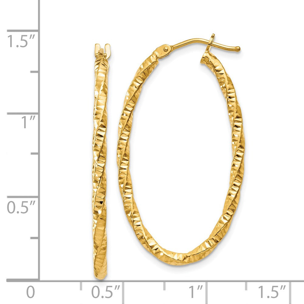 14K Yellow Gold 14Ky 2mm Diamond-Cut Oval Hoop Earrings
