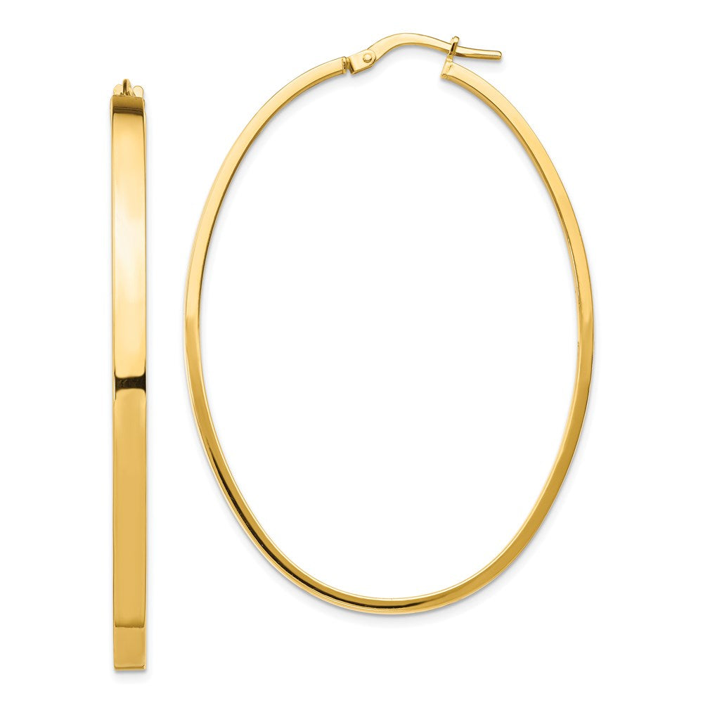 14K Yellow Gold 14Ky 3mm Polished Large Oval Hoop Earrings