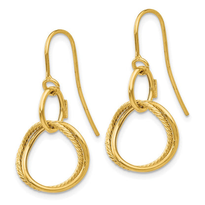14K Yellow Gold Small Twisted Circle Shepherd Hook Earrings