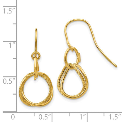 14K Yellow Gold Small Twisted Circle Shepherd Hook Earrings