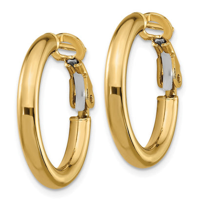 14K Yellow Gold 3X15mm Polished Round Omega Back Hoop Earrings