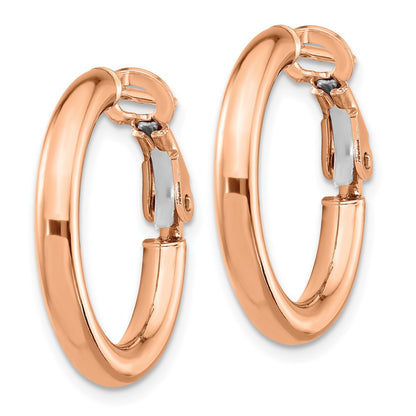 14K Rose Gold 3X15mm Polished Round Omega Back Hoop Earrings