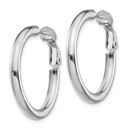 14K White Gold 3X20mm Polished Round Omega Back Hoop Earrings