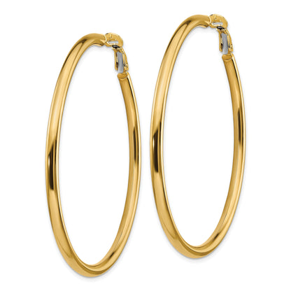 14K Yellow Gold 3X50mm Polished Round Omega Back Hoop Earrings