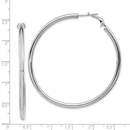 14K White Gold 3X50mm Polished Round Omega Back Hoop Earrings