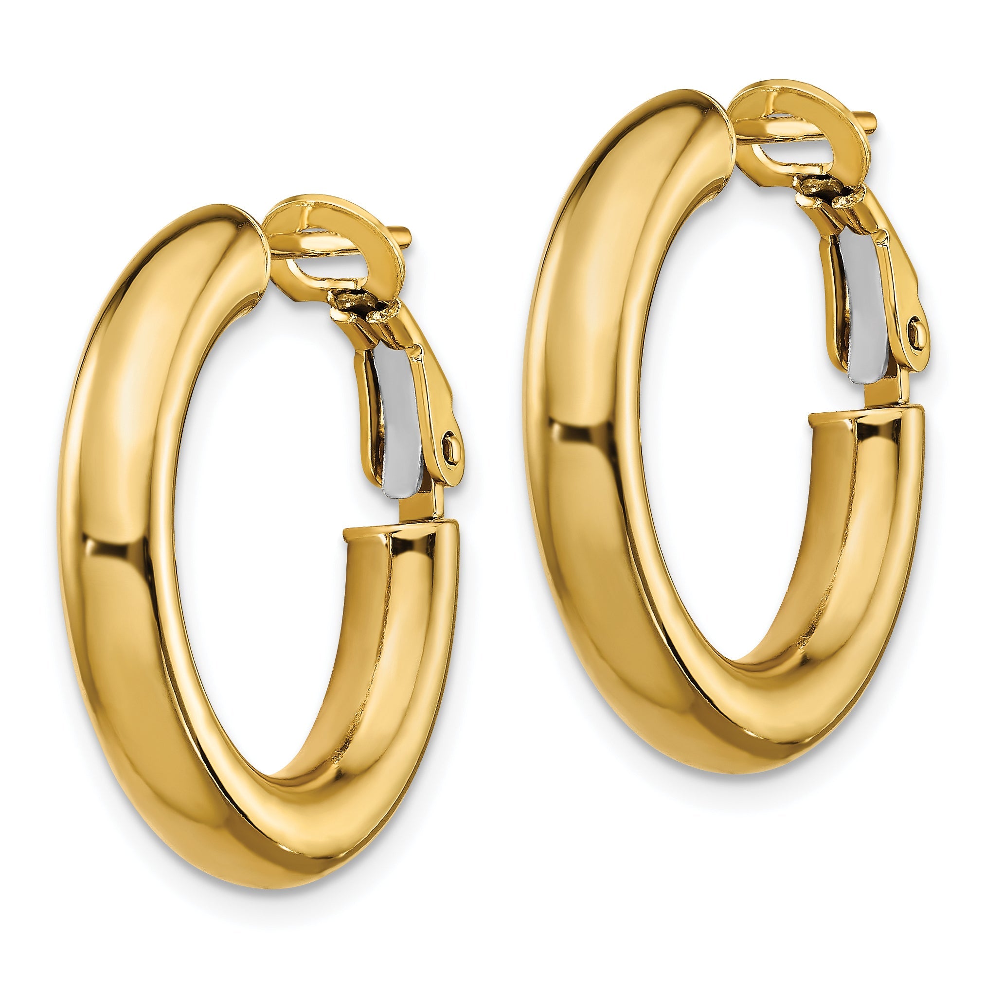 14K Yellow Gold 4X15mm Polished Round Omega Back Hoop Earrings