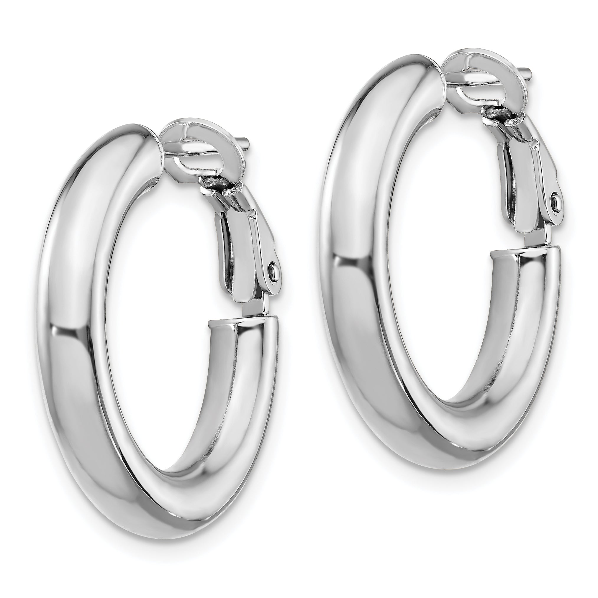 14K White Gold 4X15mm Polished Round Omega Back Hoop Earrings