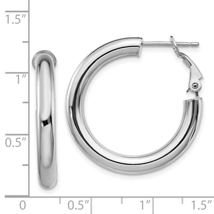 14K White Gold 4X20mm Polished Round Omega Back Hoop Earrings