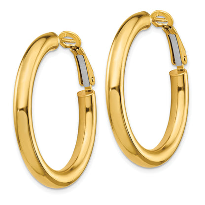 14K Yellow Gold 4X25mm Polished Round Omega Back Hoop Earrings