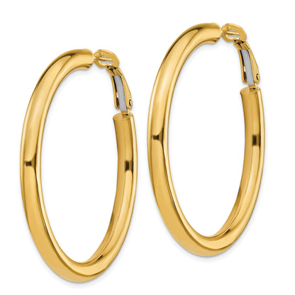 14K Yellow Gold 4X35mm Polished Round Omega Back Hoop Earrings