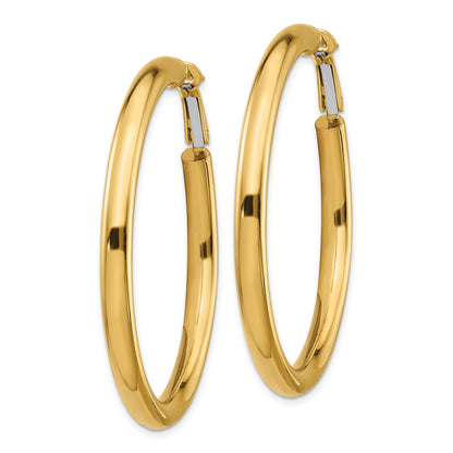 14K Yellow Gold 4X50mm Polished Round Omega Back Hoop Earrings
