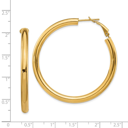14K Yellow Gold 4X50mm Polished Round Omega Back Hoop Earrings