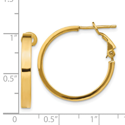 14K Yellow Gold 3X20mm Polished Square Tube Round Hoop Earrings