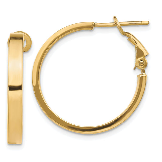 14K Yellow Gold 3X20mm Polished Square Tube Round Hoop Earrings