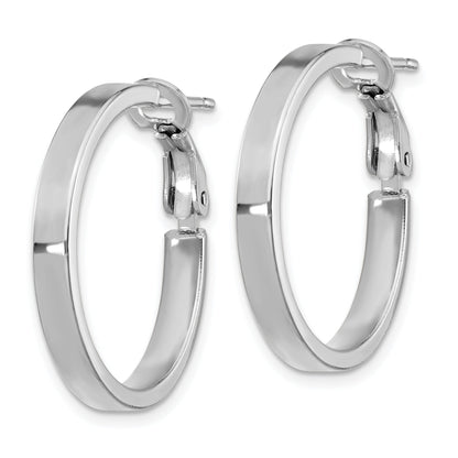 14K White Gold 3X20mm Polished Square Tube Round Hoop Earrings