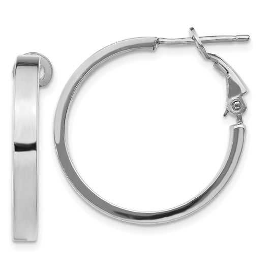 14K White Gold 3X20mm Polished Square Tube Round Hoop Earrings