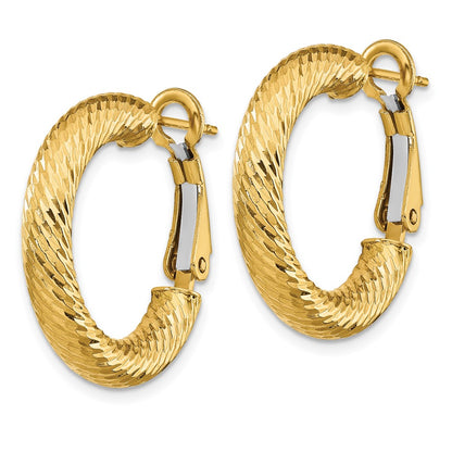 14K Yellow Gold 4X15mm Diamond-Cut Round Omega Back Hoop Earrings