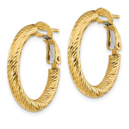 14K Yellow Gold 3mm Polished Diamond-Cut Round Omega Back Hoop Earrings