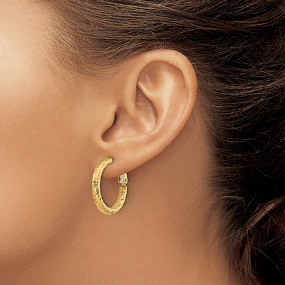 14K Yellow Gold 3mm Polished Diamond-Cut Round Omega Back Hoop Earrings
